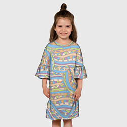 Платье клеш для девочки Разноцветный геометрический узор в стиле дудл, цвет: 3D-принт — фото 2