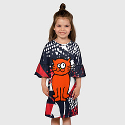 Платье клеш для девочки Забаный красный кот, цвет: 3D-принт — фото 2