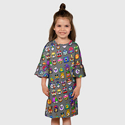 Платье клеш для девочки Значки на скины Бравл Старс Brawl Серый градиент П, цвет: 3D-принт — фото 2