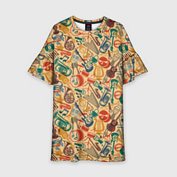 Платье клеш для девочки Инструменты Музыкальные, цвет: 3D-принт