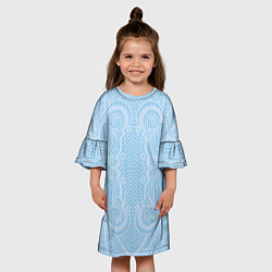 Платье клеш для девочки Вязаный светлый узор, абстракция Нежный голубой цв, цвет: 3D-принт — фото 2