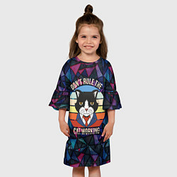 Платье клеш для девочки Кот в пиджаке, цвет: 3D-принт — фото 2