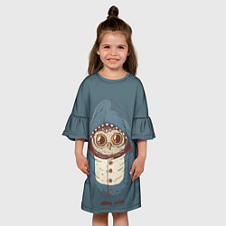 Платье клеш для девочки Совушка-в костюме акулы, цвет: 3D-принт — фото 2