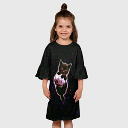 Платье клеш для девочки Котенок в космосе - звезды неон, цвет: 3D-принт — фото 2