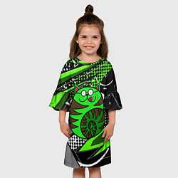 Платье клеш для девочки Зеленый круглый кот, цвет: 3D-принт — фото 2
