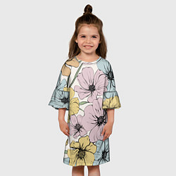 Платье клеш для девочки Цветы Винтажный Букет, цвет: 3D-принт — фото 2