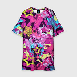 Платье клеш для девочки Star Colorful Pattern Fashion Neon, цвет: 3D-принт