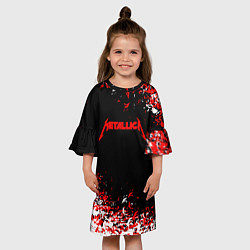 Платье клеш для девочки Metallica текстура белая красная, цвет: 3D-принт — фото 2