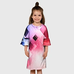 Платье клеш для девочки Розово-голубая абстрактная геометрия, цвет: 3D-принт — фото 2