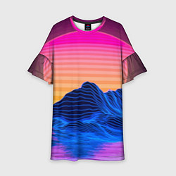 Платье клеш для девочки Vaporwave Mountains Психоделика Неон, цвет: 3D-принт