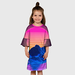 Платье клеш для девочки Vaporwave Mountains Психоделика Неон, цвет: 3D-принт — фото 2
