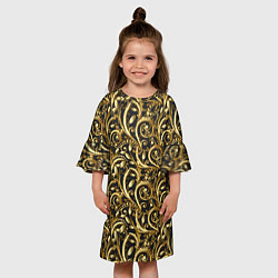 Платье клеш для девочки Золотистые узоры, цвет: 3D-принт — фото 2