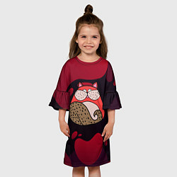 Платье клеш для девочки Красный абстрактный кот, цвет: 3D-принт — фото 2