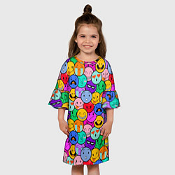 Платье клеш для девочки Sticker bombing смайлы маленькие, цвет: 3D-принт — фото 2