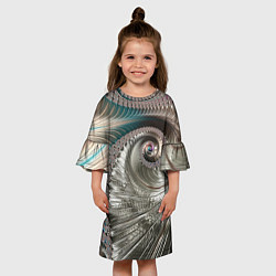 Платье клеш для девочки Fractal pattern Spiral Серебристый фрактал спираль, цвет: 3D-принт — фото 2