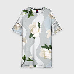 Платье клеш для девочки Цветы Белые С Полосами, цвет: 3D-принт