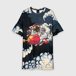 Платье клеш для девочки Космический корабль в облаках, цвет: 3D-принт