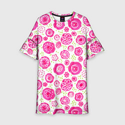 Детское платье Яркие розовые цветы в дудл стиле, абстракция