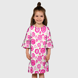 Платье клеш для девочки Яркие розовые цветы в дудл стиле, абстракция, цвет: 3D-принт — фото 2