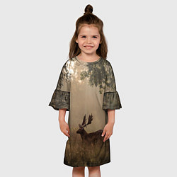 Платье клеш для девочки Олень в лесу в лучах солнца, цвет: 3D-принт — фото 2