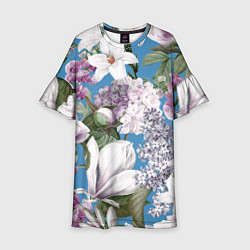 Платье клеш для девочки Цветы Белые Лилии В Саду Летом, цвет: 3D-принт