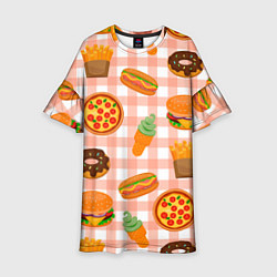 Платье клеш для девочки PIZZA DONUT BURGER FRIES ICE CREAM pattern, цвет: 3D-принт