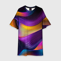 Платье клеш для девочки Абстрактная волновая композиция Неоновые полосы Ab, цвет: 3D-принт