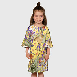 Платье клеш для девочки Цветы Нарциссы и Зайцы, цвет: 3D-принт — фото 2