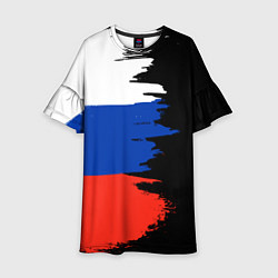 Платье клеш для девочки Российский триколор на темном фоне, цвет: 3D-принт