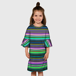 Платье клеш для девочки Яркие неоновые тонкие полосы, цвет: 3D-принт — фото 2