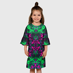 Платье клеш для девочки Абстрактный зелено-малиновый симметричный узор, цвет: 3D-принт — фото 2