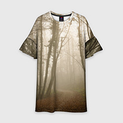 Платье клеш для девочки Туманный лес на восходе, цвет: 3D-принт