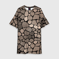 Платье клеш для девочки Черно-коричневая текстура камня, цвет: 3D-принт
