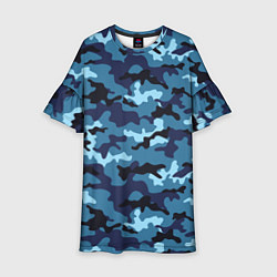 Платье клеш для девочки Камуфляж Тёмно-Синий Camouflage Dark-Blue, цвет: 3D-принт