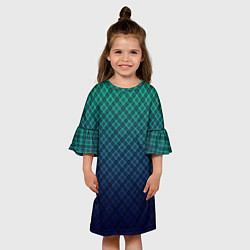Платье клеш для девочки Клетчатый узор на сине-зеленом градиентном фоне, цвет: 3D-принт — фото 2