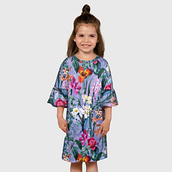 Платье клеш для девочки Цветы Пионы и Тигриди, цвет: 3D-принт — фото 2