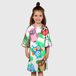 Платье клеш для девочки Весёлые цветные совята, цвет: 3D-принт — фото 2