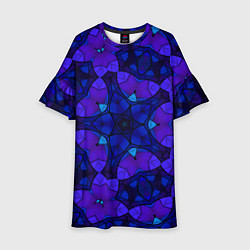 Платье клеш для девочки Калейдоскоп -геометрический сине-фиолетовый узор, цвет: 3D-принт
