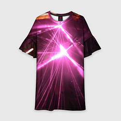 Платье клеш для девочки Неоновые лазеры во тьме - Розовый, цвет: 3D-принт