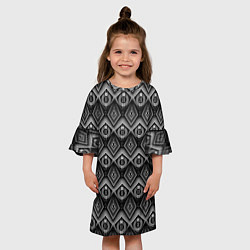 Платье клеш для девочки Черно-белый геометрический современный узор арт де, цвет: 3D-принт — фото 2