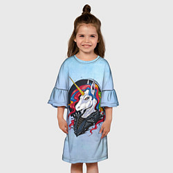 Платье клеш для девочки Единорог в косухе, цвет: 3D-принт — фото 2