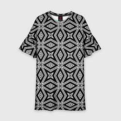 Платье клеш для девочки Черно-белый узор геометрический ромбы, цвет: 3D-принт