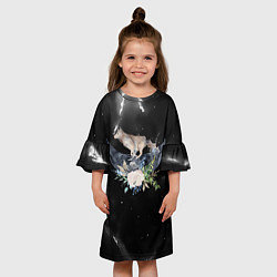 Платье клеш для девочки Серый волк на луне, цвет: 3D-принт — фото 2