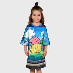 Платье клеш для девочки Слониха с кофе, цвет: 3D-принт — фото 2