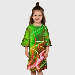 Платье клеш для девочки Неоновые линии и фонари - Зелёный, цвет: 3D-принт — фото 2