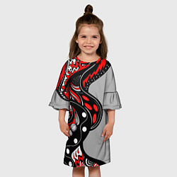 Платье клеш для девочки Красно-чёрные дудлы, цвет: 3D-принт — фото 2