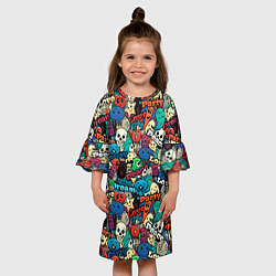 Платье клеш для девочки Граффити черепа и рожицы, цвет: 3D-принт — фото 2