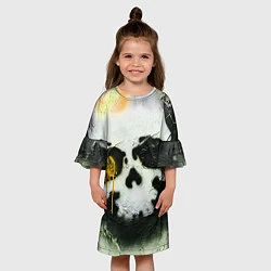 Платье клеш для девочки Череп на поверхности в красках - Жёлтый, цвет: 3D-принт — фото 2