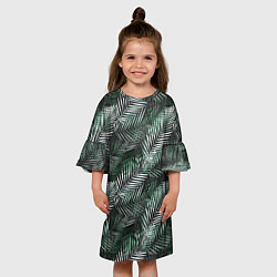 Платье клеш для девочки Листья пальмы на черном, цвет: 3D-принт — фото 2