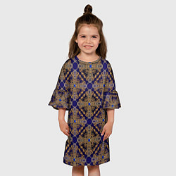Платье клеш для девочки Blue gold золотые узоры, цвет: 3D-принт — фото 2